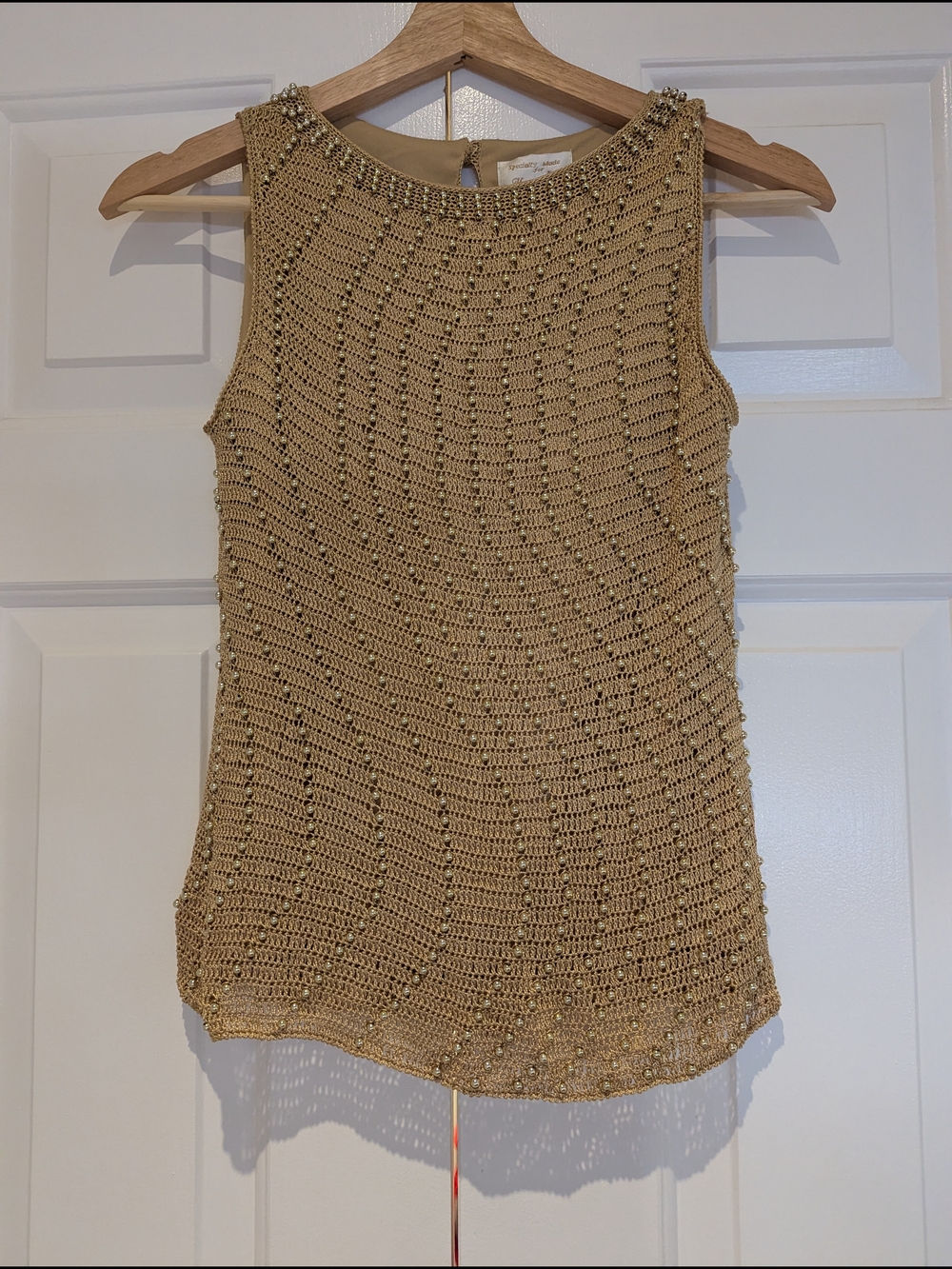 Womens Sleeveless Gold Beaded Knit Crochet Tank Top Vest Boho Gypsy Mermaidcore